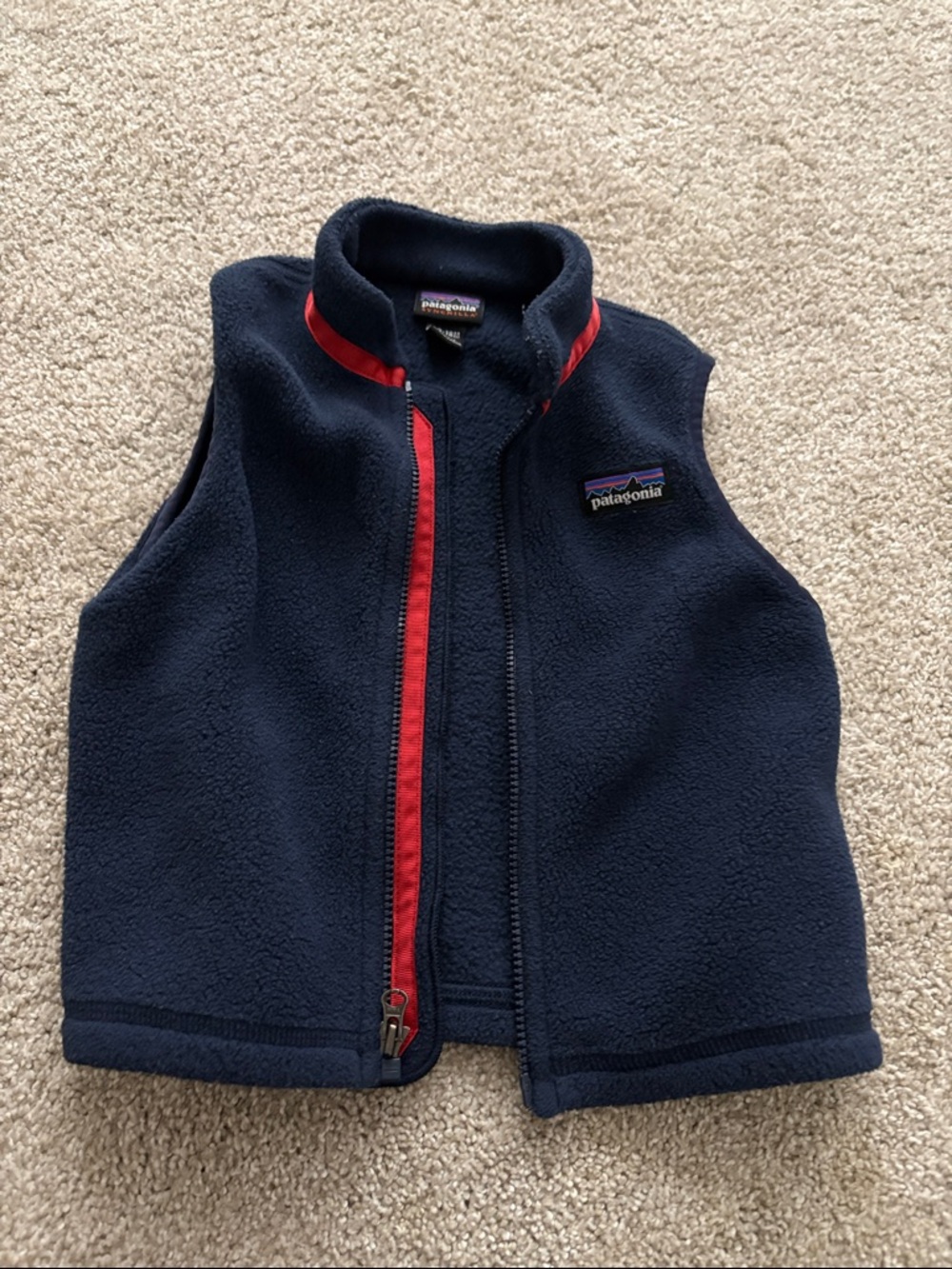 12-18 Months Patagonia Navy Fleece Vest with Red Accents